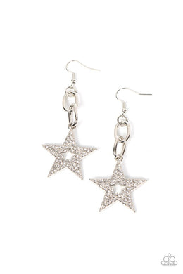 Cosmic Celebrity - White Paparazzi Star earrings
