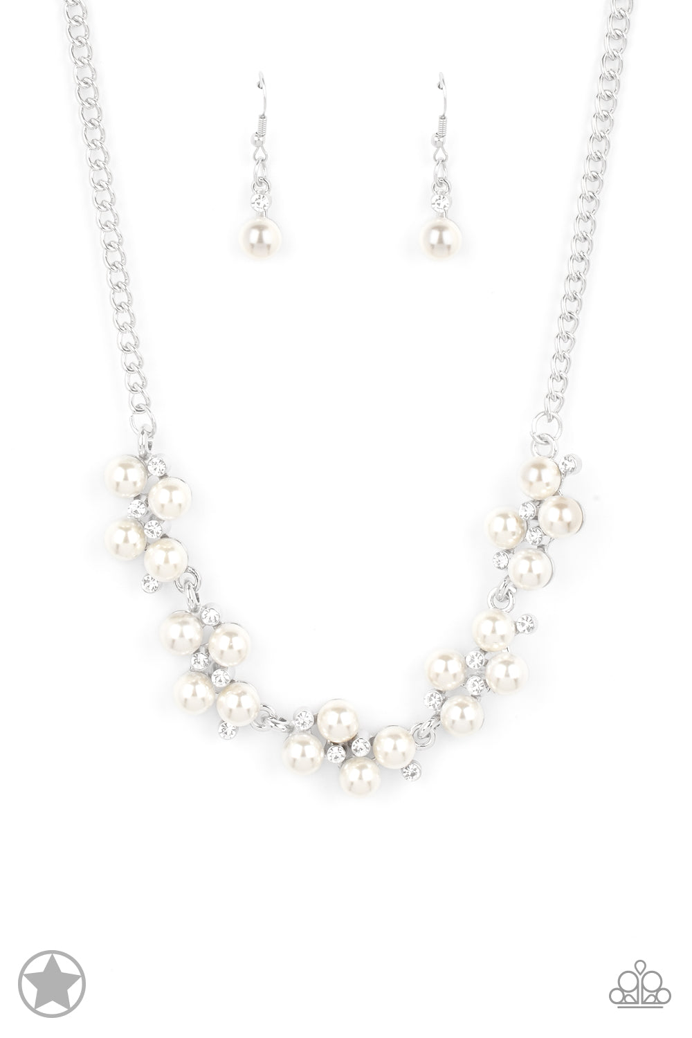 Dainty clusters of shimmery white pearls are dusted with sparkling rhinestones, creating a romantic, timeless design. Features an adjustable clasp closure.  Sold as one individual necklace. Includes one pair of matching earrings.   Get The Complete Look! Bracelet: 