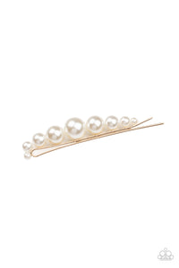 A bubbly collection of pearls dot the front of a classic gold bobby pin, creating an elegant centerpiece.  Sold as one individual decorative bobby pin.