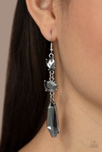 Load image into Gallery viewer, Featuring raw cuts, an asymmetrical collection of faceted smoky gems trickles from the ear, creating a smoldering chandelier. Earring attaches to a standard fishhook fitting.  Sold as one pair of earrings.