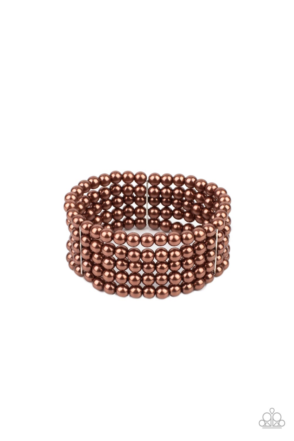 Stacked layers of luminous brown pearl-like beads are threaded along stretchy bands creating a subtly indulgent allure around the wrist.  Sold as one individual bracelet.