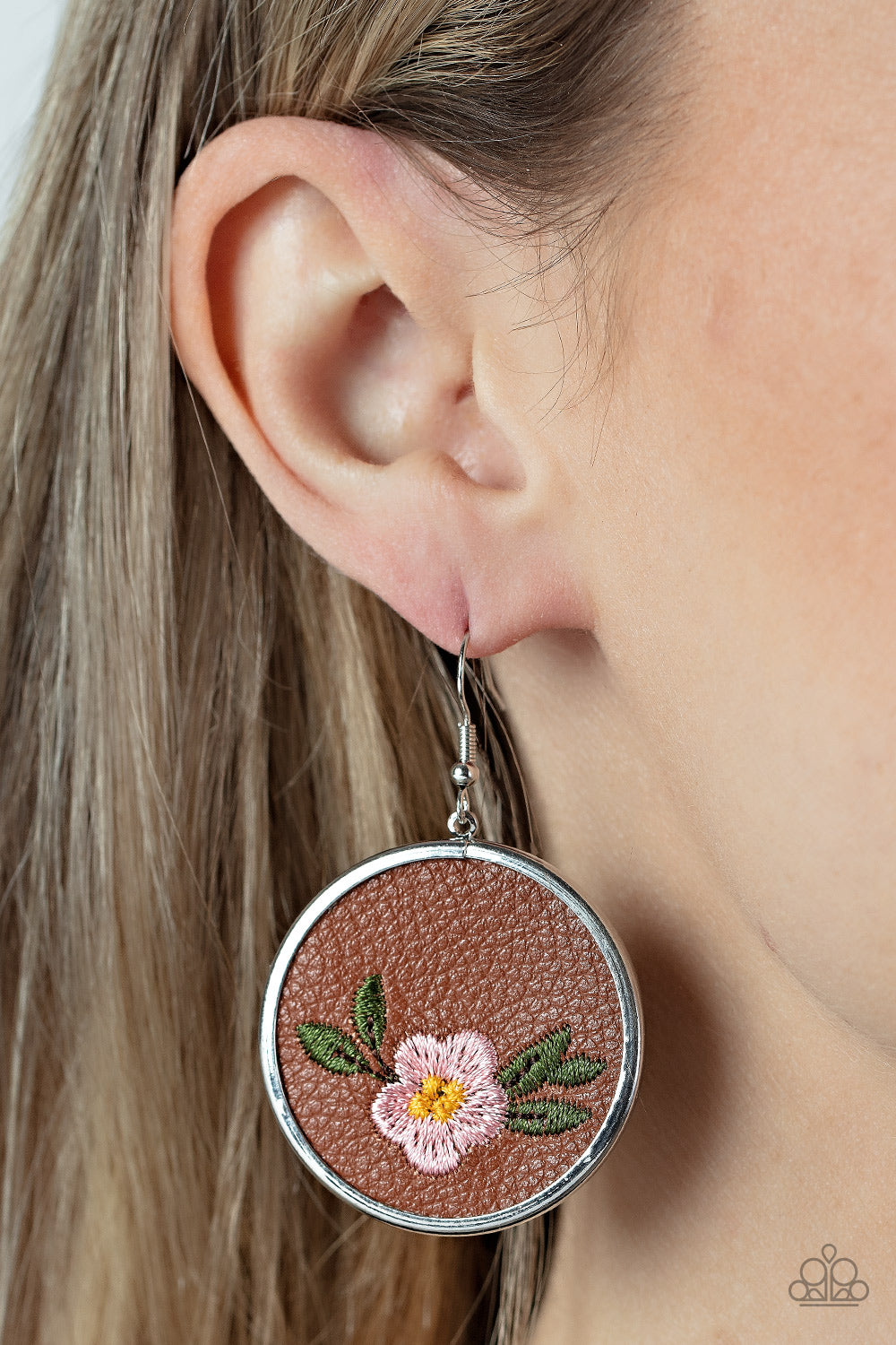 Prairie Patchwork - Pink flower earrings - Paparazzi Accessories