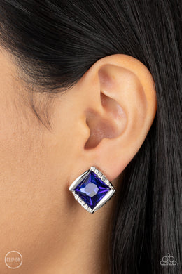Sparkle Squared - Blue Clip On Earrings
