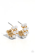 Load image into Gallery viewer, Paparazzi White Collar Wardrobe - Gold pearl hoop earrings