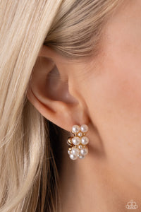 Paparazzi White Collar Wardrobe - Gold pearl hoop earrings