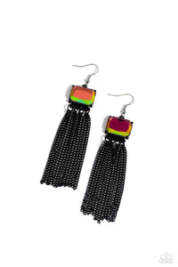 Dreaming Of TASSELS - Black Oil spill earrings - Paparazzi Accessories