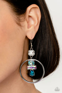 Geometric Glam Blue Iridescent Rhinestone Earrings - Paparazzi Accessories