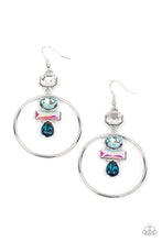 Load image into Gallery viewer, Geometric Glam Blue Iridescent Rhinestone Earrings - Paparazzi Accessories